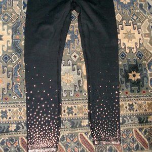 Ankle Length Black Leggings with Gold Faux Sequins at Bottom of Legs Size Medium